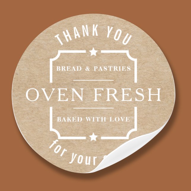 Adesivo Redondo Moderno Kraft Rustic White Obrigado Bakery (Criador carregado)
