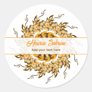 Adesivo Redondo Moderno Mandala Floral Laranja Bege 3D Doodle
