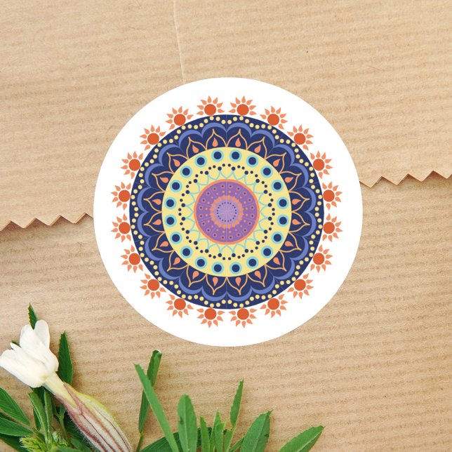 Adesivo Redondo Moderno Mandala Minimalista (Colorful Mandala simple sticker)