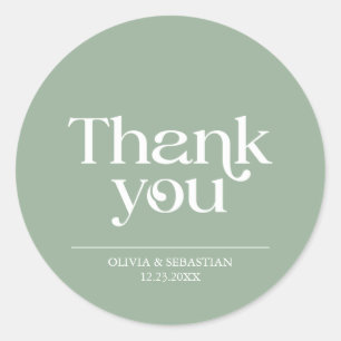 Adesivo Redondo Moderno Minimalista Tipografia Sage Casamento Verd