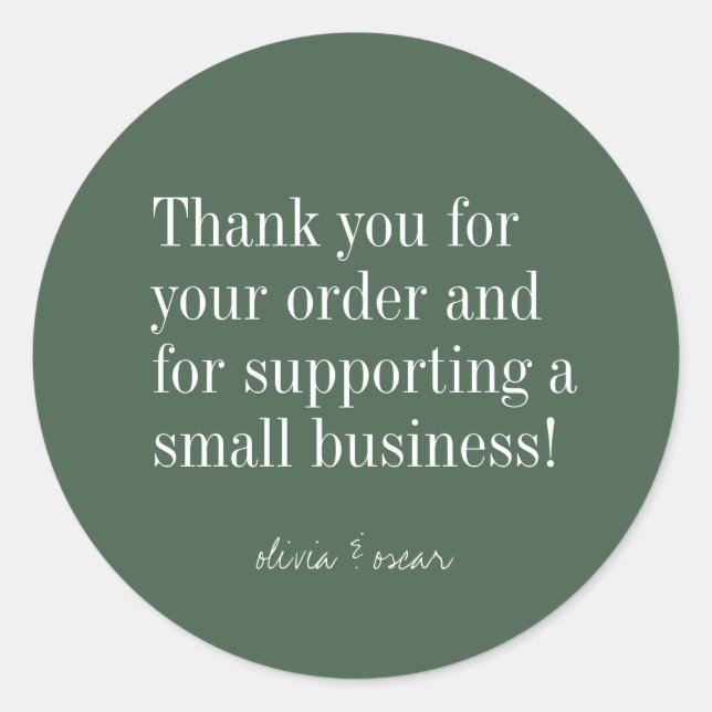 Adesivo Redondo Moderno Minimalista Verde Editável Obrigado (Frente)