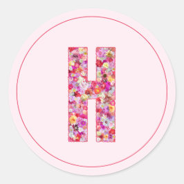 Adesivo Redondo Moderno Monograma de Flor de Rosa Elegante Letra H