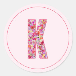 Adesivo Redondo Moderno Monograma de Flor de Rosa Elegante Letra K