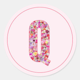Adesivo Redondo Moderno Monograma de Flor de Rosa Elegante Letra Q
