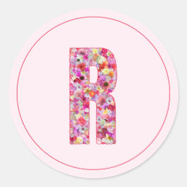 Adesivo Redondo Moderno Monograma de Flor de Rosa Elegante Letra R