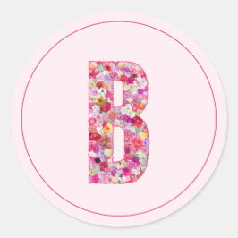 Adesivo Redondo Moderno Monograma de Letra B Floral Rosa Elegante