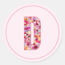 Adesivo Redondo Moderno Monograma de Letra D Floral Rosa Elegante