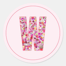 Adesivo Redondo Moderno Monograma de Letra Floral Rosa Elegante W