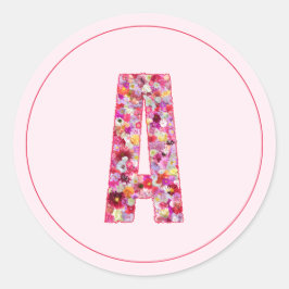 Adesivo Redondo Moderno Monograma Floral Rosa Elegante Letra A