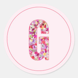 Adesivo Redondo Moderno Monograma Floral Rosa Elegante Letra G