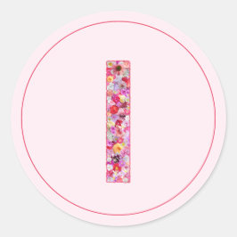 Adesivo Redondo Moderno Monograma Floral Rosa Elegante Letra I
