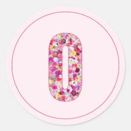 Adesivo Redondo Moderno Monograma Floral Rosa Elegante Letra O