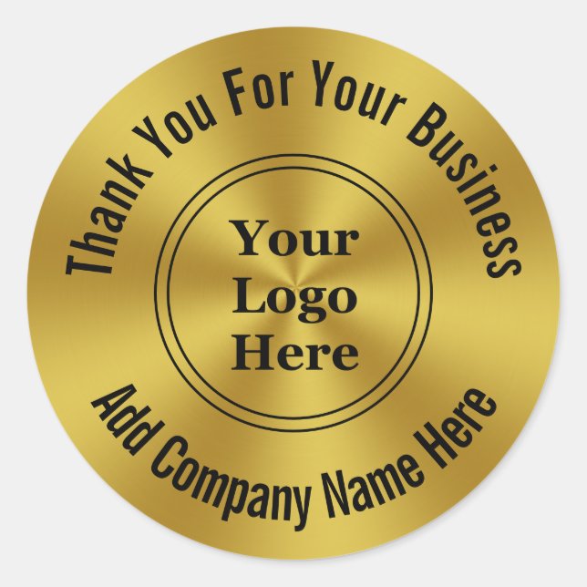 Adesivo Redondo Moderno Negócio Falso Ouro Seu Logotipo Aqui Obrig (Frente)