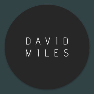 Adesivo Redondo Moderno Nome Editável Minimalista Preto & Branco