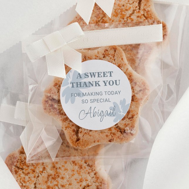 Adesivo Redondo Moderno Obrigado com o Favor das Flores Azuis (Criador carregado)