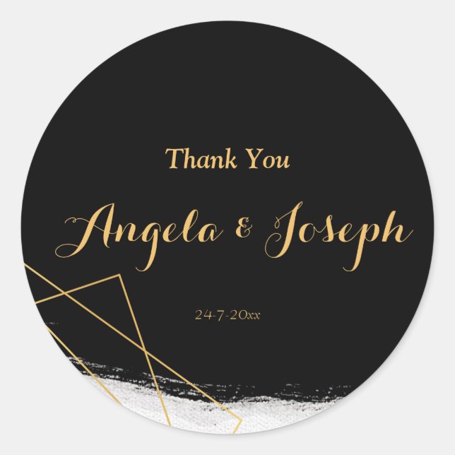 Adesivo Redondo Moderno Preto e Dourado Aquarela Geométrico (Frente)