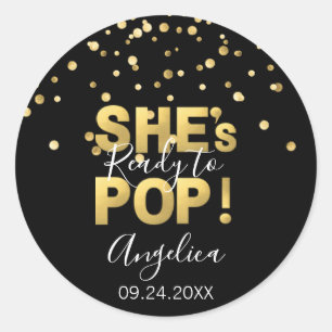 Adesivo Redondo Moderno pronto para Chá de fraldas Dourado