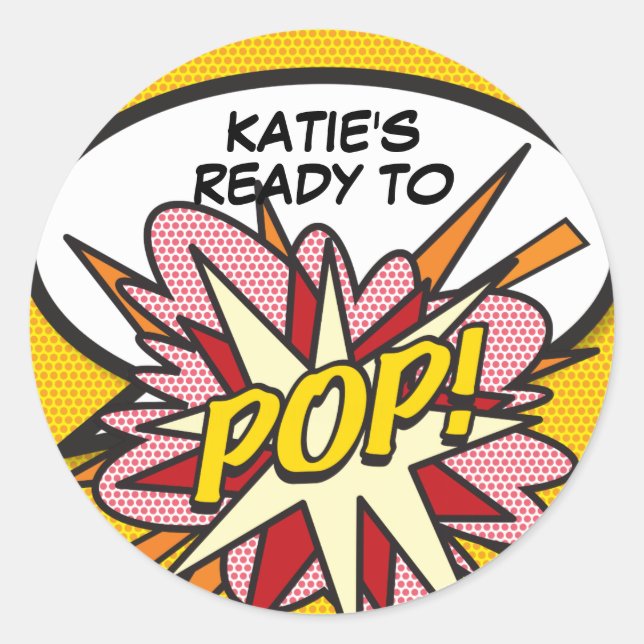 Adesivo Redondo Moderno pronto para POP Chá de fraldas engraçado (Frente)