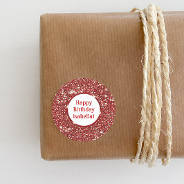 Adesivo Redondo Moderno Red Faux Glitter Parece Feliz Aniversário 