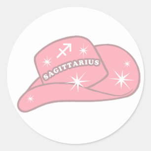 Adesivo Redondo Moderno Sagitário Zodiac Pink Cowgirl Hat