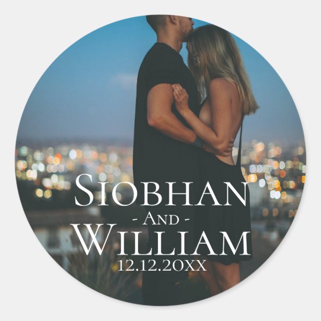 Adesivo Redondo Moderno Salvar A Data Foto Personalizada (Frente)