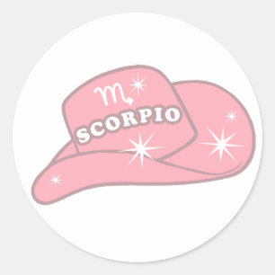 Adesivo Redondo Moderno Scorpio Zodíaco Rosa Cowgirl Hat
