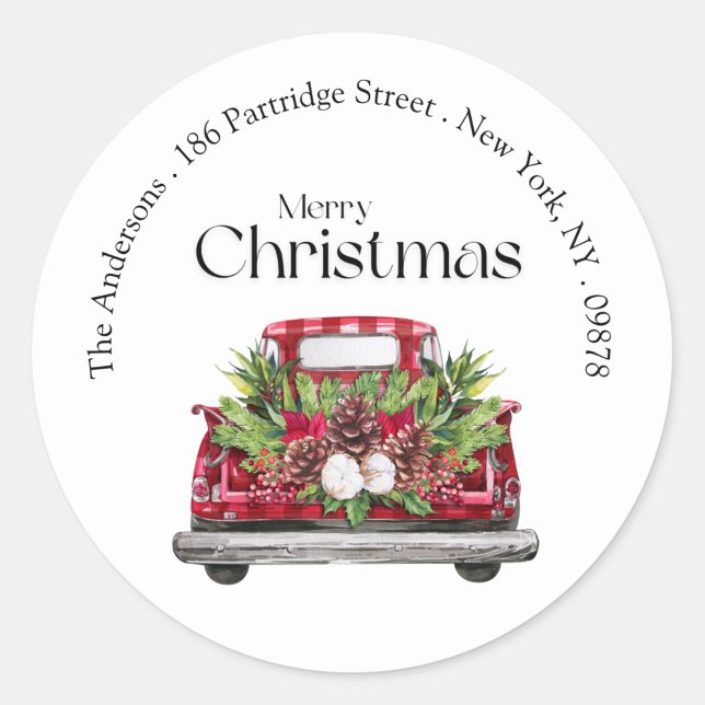 Adesivo Redondo Moderno Simples Caminhão Vermelho Endereço de Regr (Criador carregado)