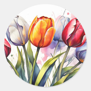 Adesivo Redondo Moderno Tulip Bold Watercolor