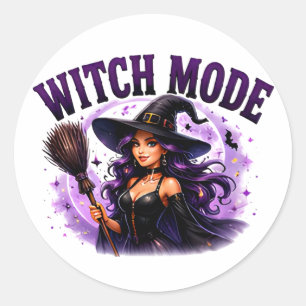 Adesivo Redondo ✨ Modo Bruxa Ativado Frase de Halloween 🧙