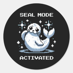 Adesivo Redondo Modo de Foca Ativado Pixel Art Foca Estilo de Joga