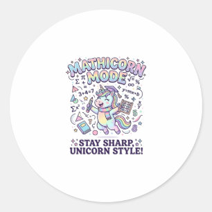 Adesivo Redondo Modo Unicórnio Mathicorn Encantador Fundo Branco D