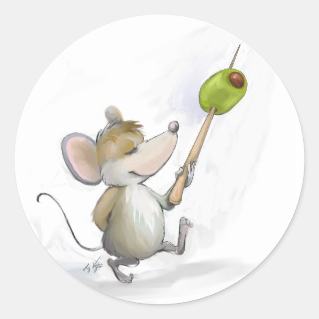 Adesivo Redondo Moe de Mouse de feliz com Olive Stickers (Frente)