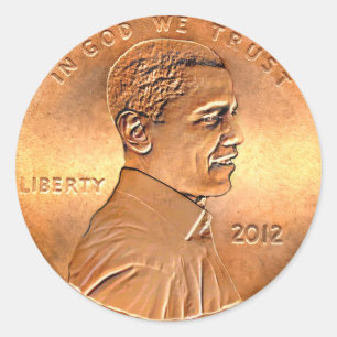 Adesivo Redondo Moeda de um centavo 2012 de Barack Obama