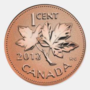 Adesivo Redondo Moeda de um centavo de 2013 canadenses