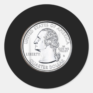 Adesivo Redondo Moeda de um quarto de dólar dos EUA 25 centavos Am