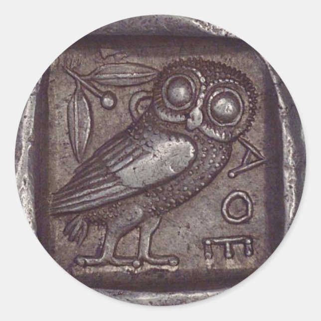 Adesivo Redondo Moedas da antiga coruja (Frente)