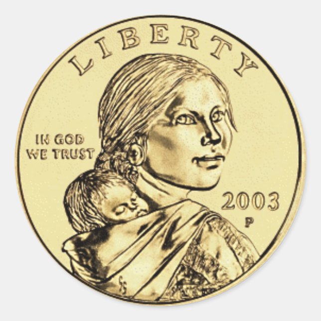 Adesivo Redondo Moedas de Sacajawea e Papoose Dólar (Frente)