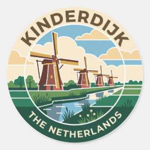 Adesivo Redondo Moinhos de Vento de Kinderdijk Holanda