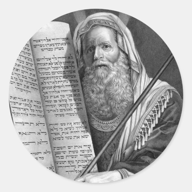 Adesivo Redondo Moisés e os Dez Mandamentos (Frente)