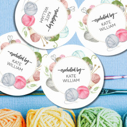 Adesivo Redondo Mola aquosa Fios de pastel crochados por rótulos