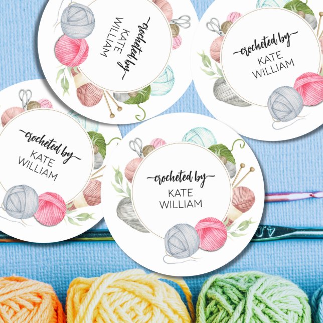 Adesivo Redondo Mola aquosa Fios de pastel crochados por rótulos (Criador carregado)