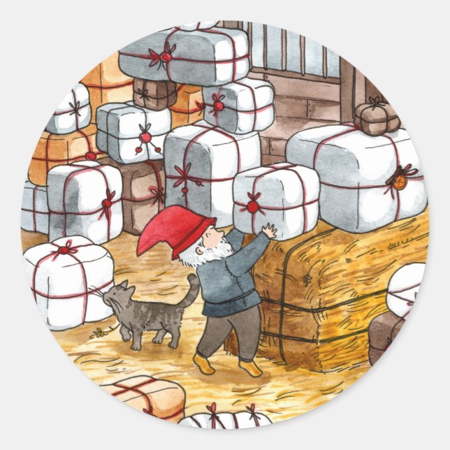 Adesivo Redondo Mola de Natal Tradicional para o Tomten Sueco (Frente)