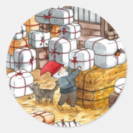 Adesivo Redondo Mola de Natal Tradicional para o Tomten Sueco