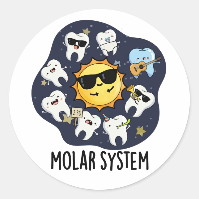 Adesivo Redondo Molar System Funny Dental Astronomy Pun (Frente)