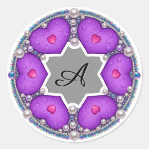 Adesivo Redondo Moldura de Anel Decorativo Coração Roxo