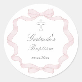 Adesivo Redondo Moldura de arco rosa batismo