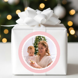 Adesivo Redondo Moldura de Bola de Neve de Natal com Foto Personal