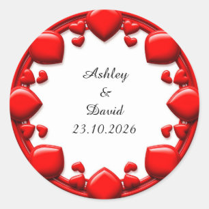 Adesivo Redondo Moldura de Corações Vermelhos