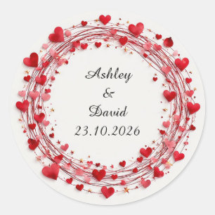 Adesivo Redondo Moldura de Corações Vermelhos