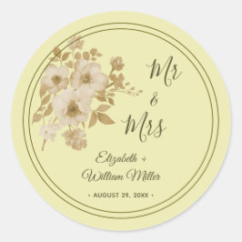Adesivo Redondo Moldura de Rosa – Casamento Amarelo Celestial